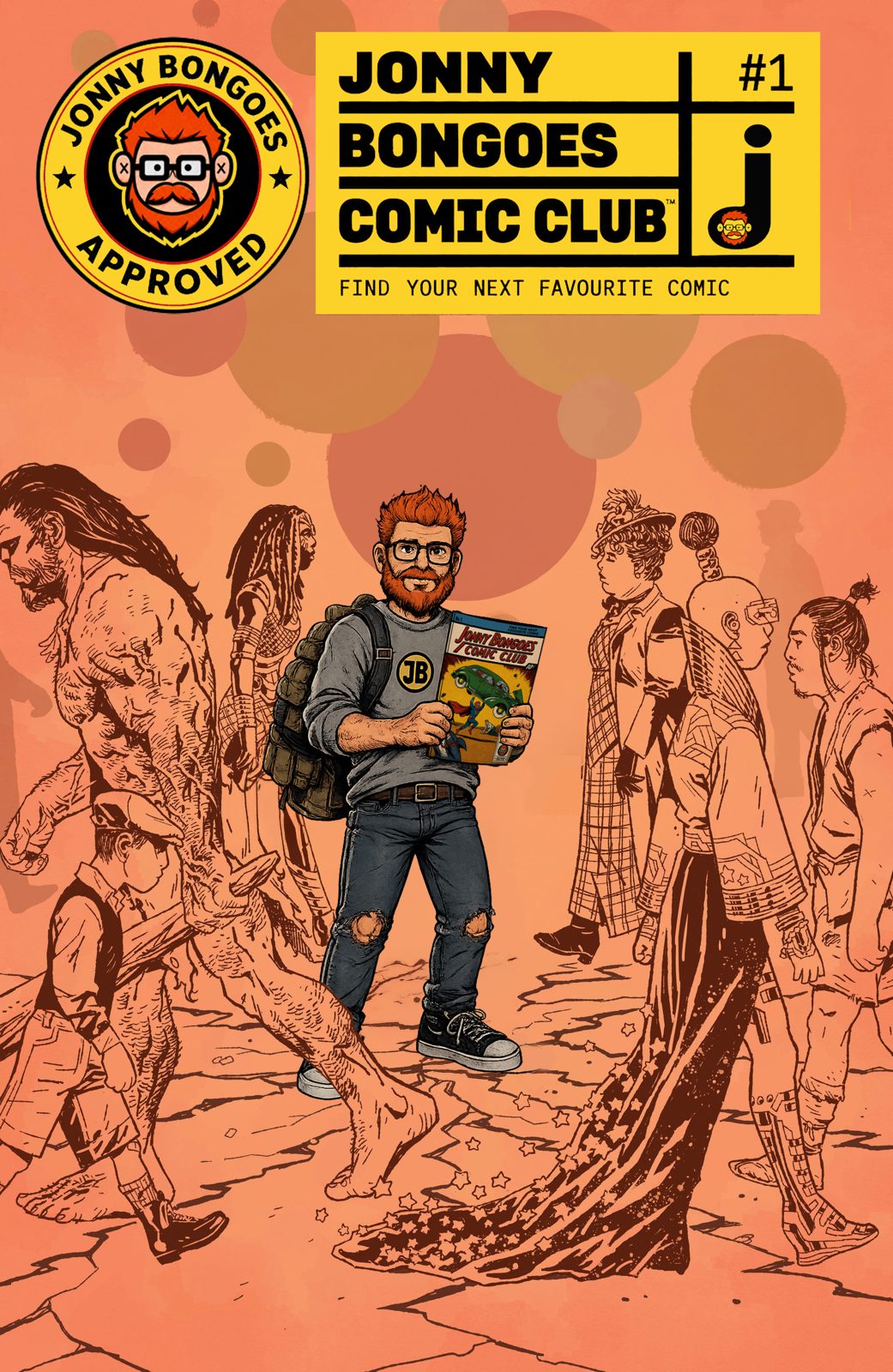 Jonny Bongoes Comic Club cover art — Jonny holding an issue of Jonny Bongoes Comic Club